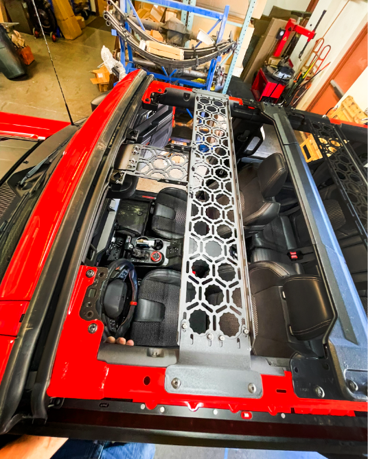 Bronco Raptor 2022 + Inside Roof Mount (across front seats with short front panel) by Adapt-A-Panel - PCI Race Radios