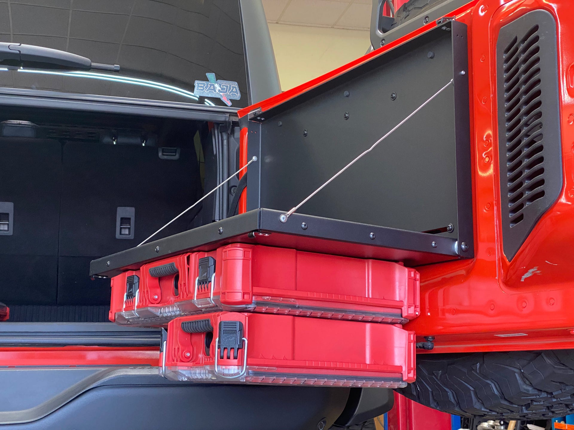 Tailgate Folding Table with PACKOUT Storage Mount - (2022 +) Bronco Raptor and (2021 +) Ford Bronco - PCI Race Radios